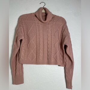 Jason Maxwell Blush Cable Knit Turtleneck Cropped Sweater Womens Sz Large Casual